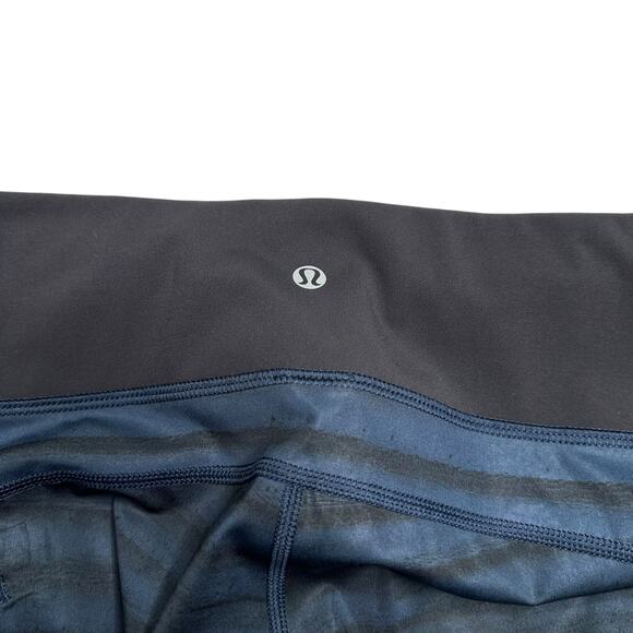 LULULEMON Black Blue Striped Top Speed Cropped Leggings Women's Size 8 Gym - Picture 5 of 7